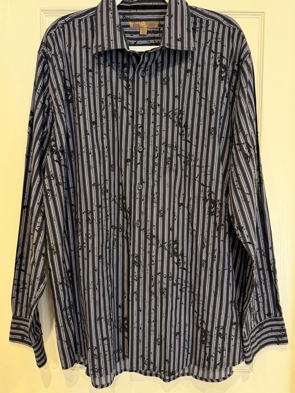 Men's Black and Gray Striped Button-Up Shirt